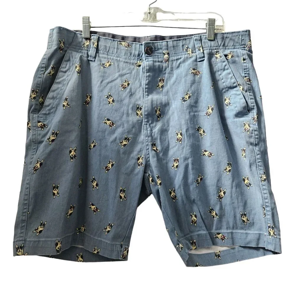 Denali Mens Size 38 Dog Boston Terrier Allover Print Shorts Blue Zip Fly Pockets